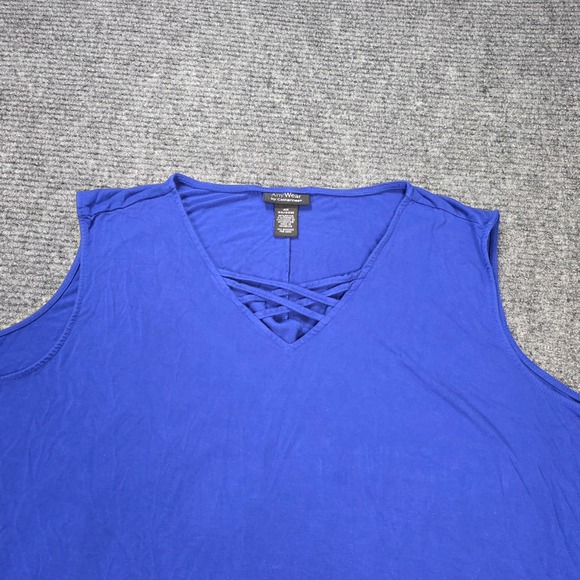 AnyWear by Catherines V-Neck Tunic Tank Top Women's Size 4X Royal Blue Lattice - Picture 5 of 6